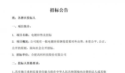 岳阳1066vip威尼斯(中国)有限公司-官方网站电镀锌售卖招标布告
